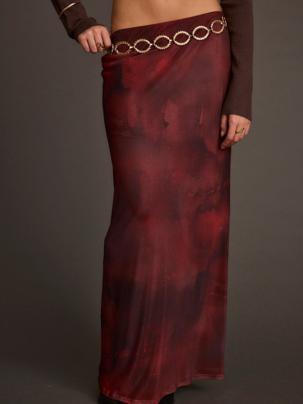 12th Tribe Julia Mulberry Blur Mesh Maxi Skirt Size LL